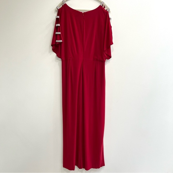 Alex Evenings Women's Red Long Knot Front Dress with Embellished Short Sleeve 18 - Picture 5 of 11